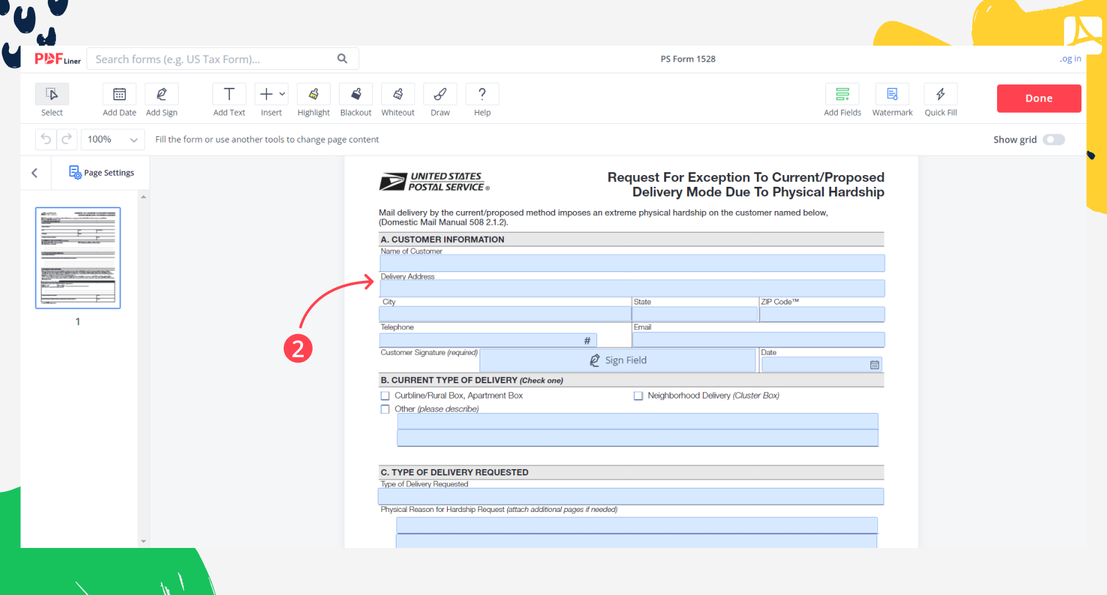PS Form 1528 screenshot step 2