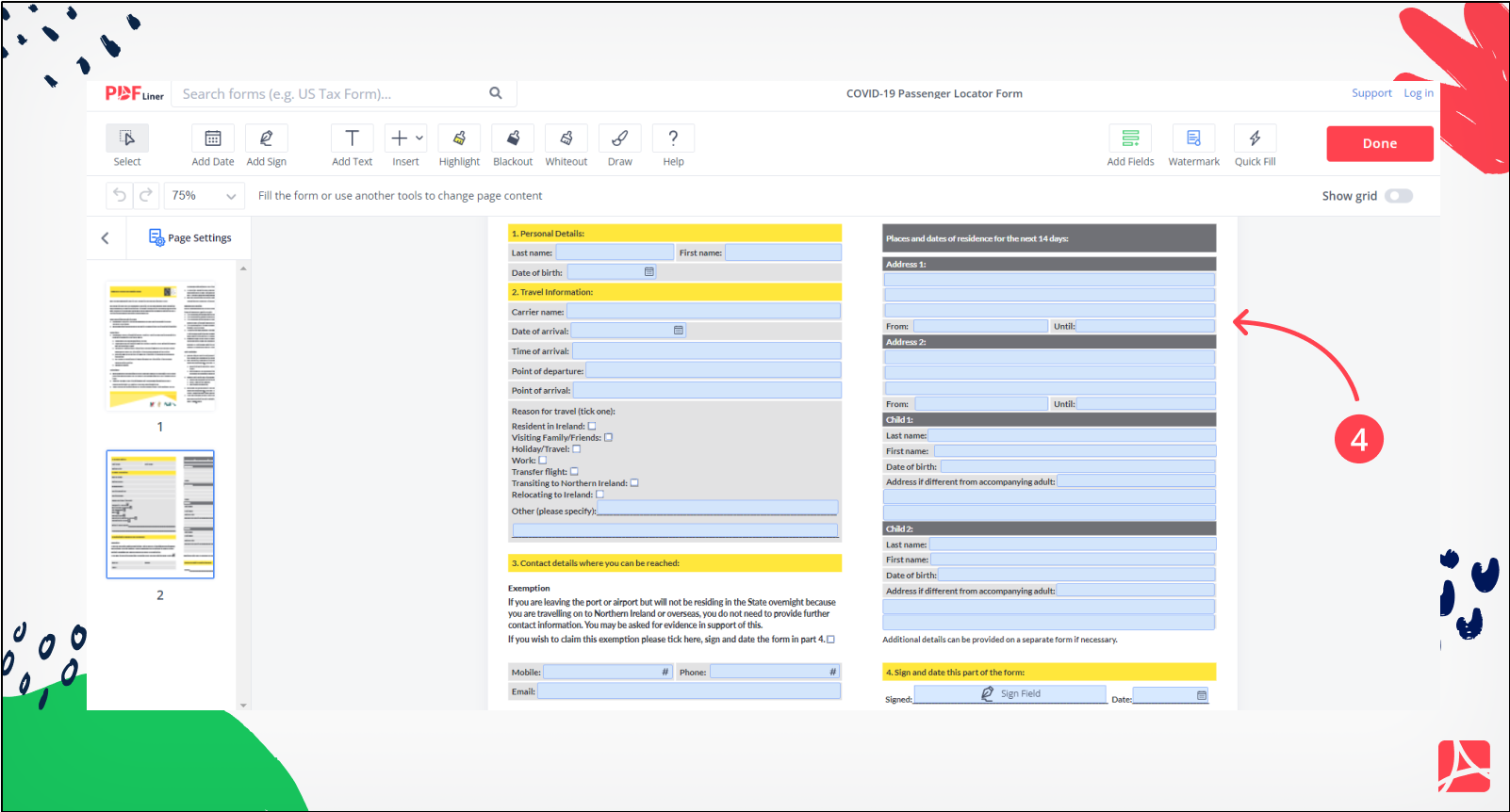 COVID-19 Passenger Locator Form Screenshot Step 4
