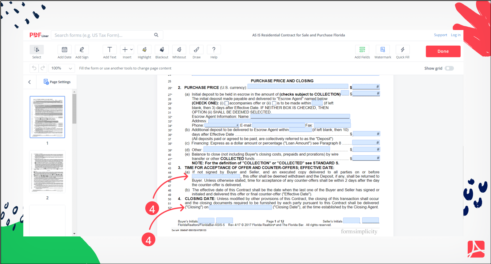 AS IS Residential Contract for Sale and Purchase Florida screenshot step 4