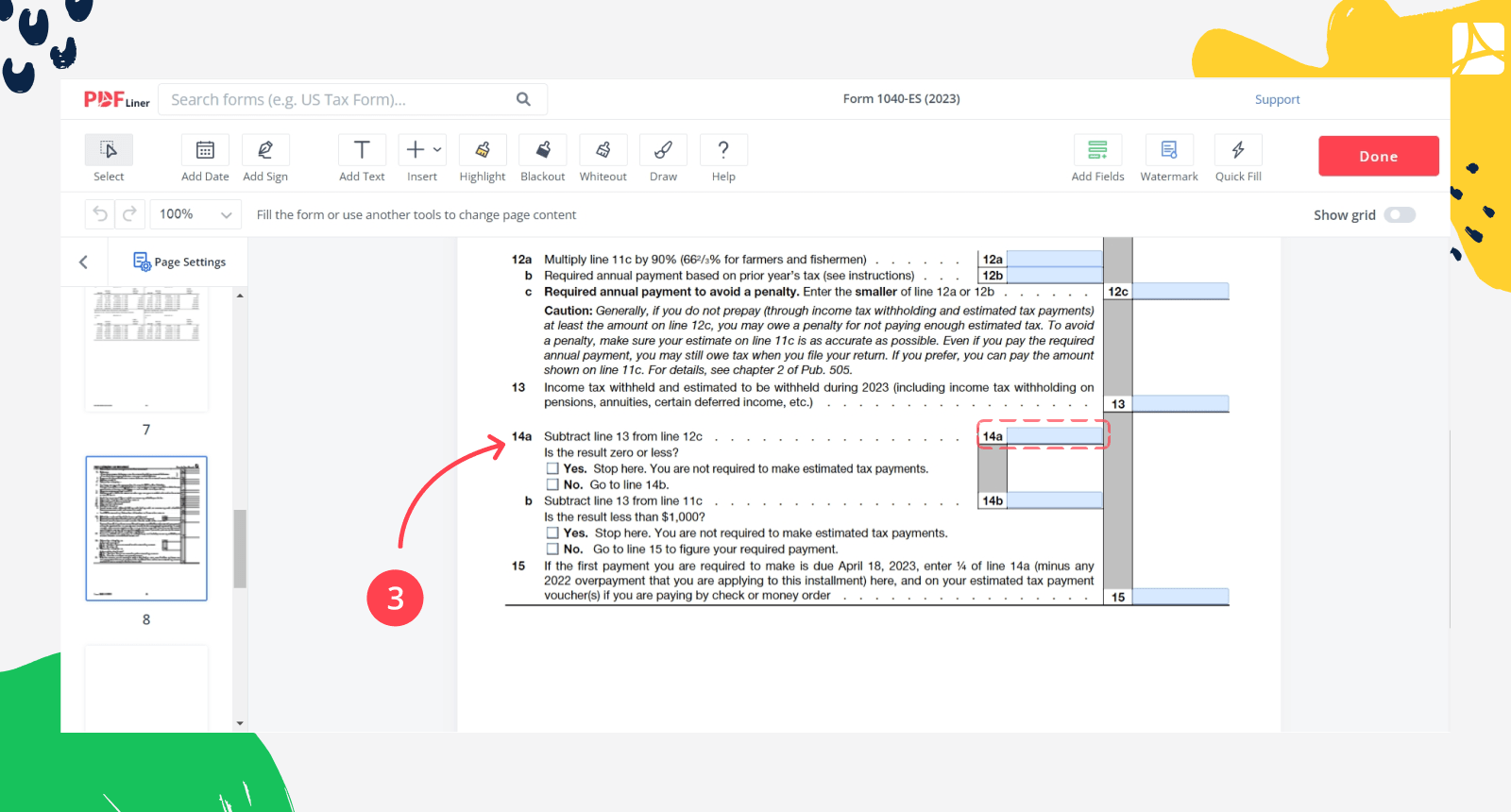 Filling out Form 1040-ES Step 3 screenshot