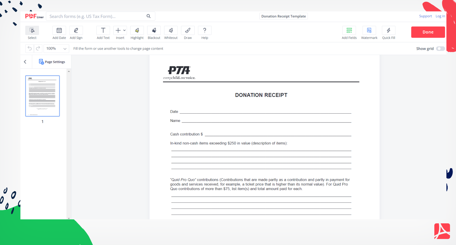 Donation Receipt Template Screenshot