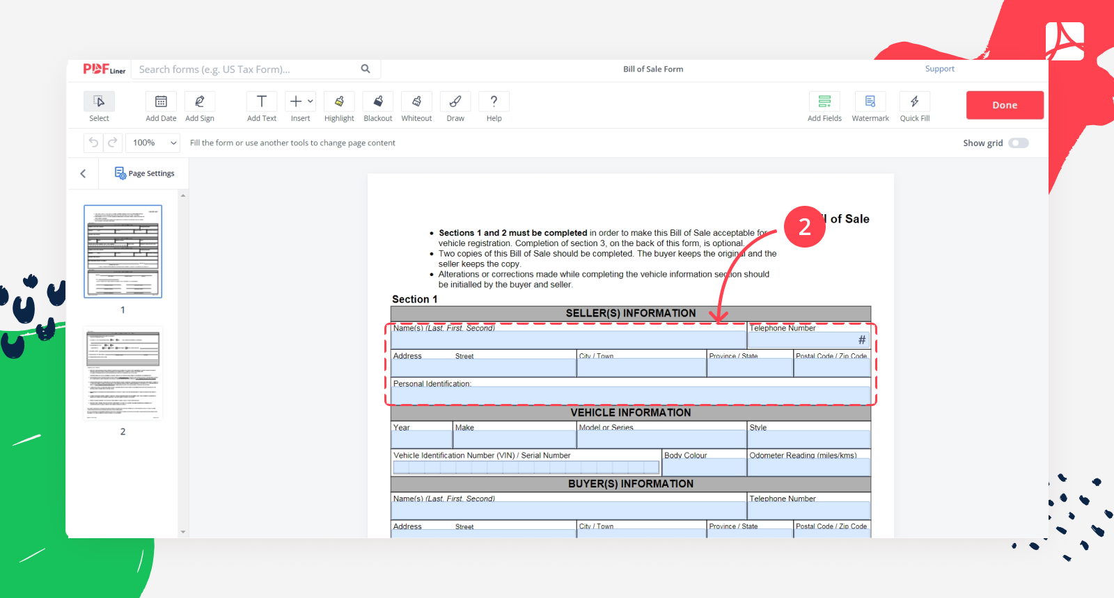 Bill of Sale in a PDF editor Seller info