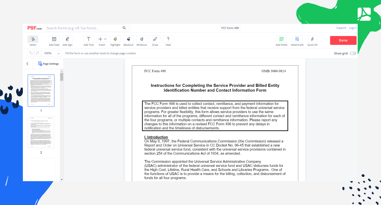 FCC Form 498 Screenshot