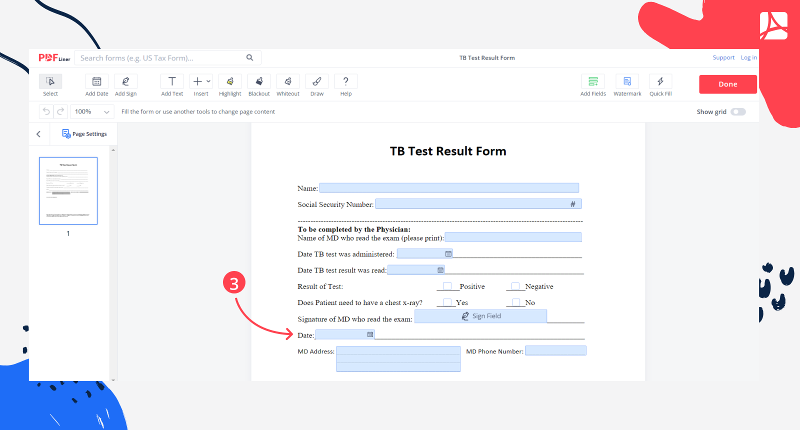 TB Test Result Form screenshot step 3