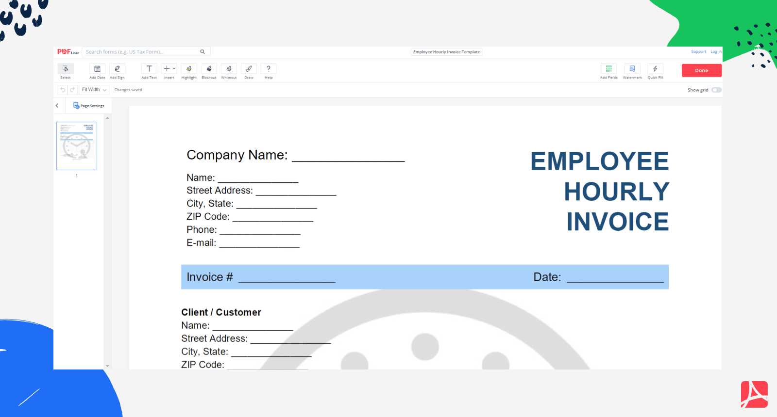 Hourly Invoice on PDFLiner