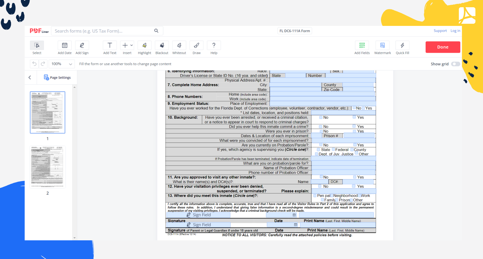 FL DC6-111A Form Screenshot 2