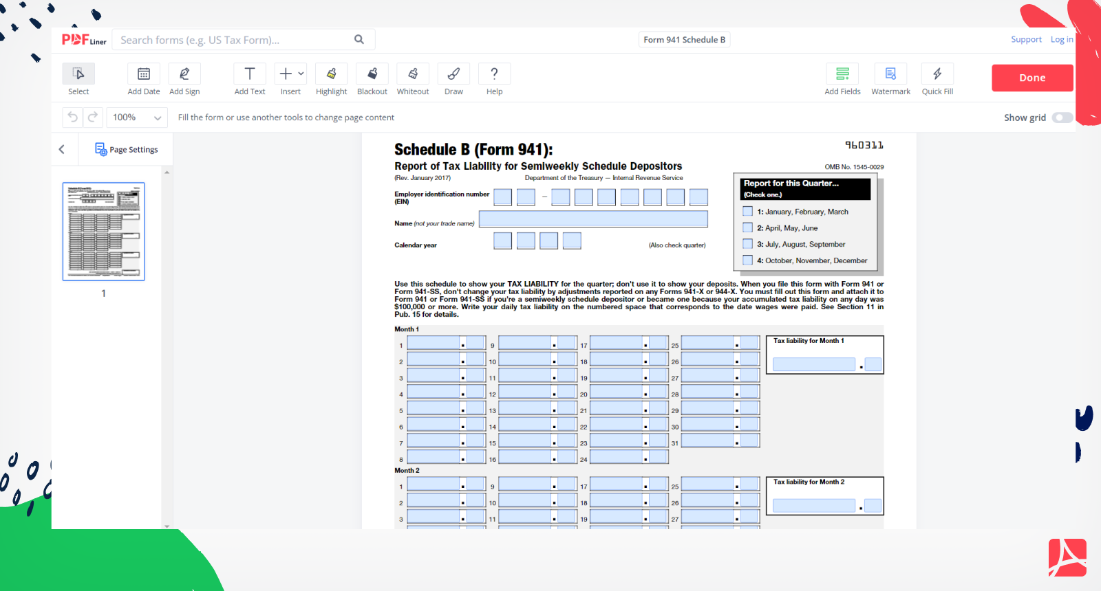 Form 941 Schedule B Screenshot