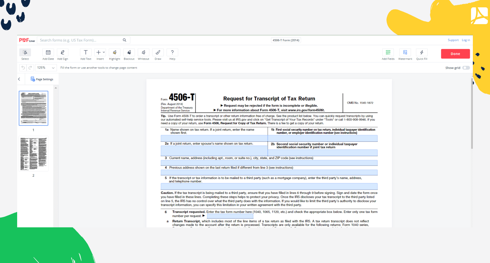 Fillable 4506-T Form on PDFLiner