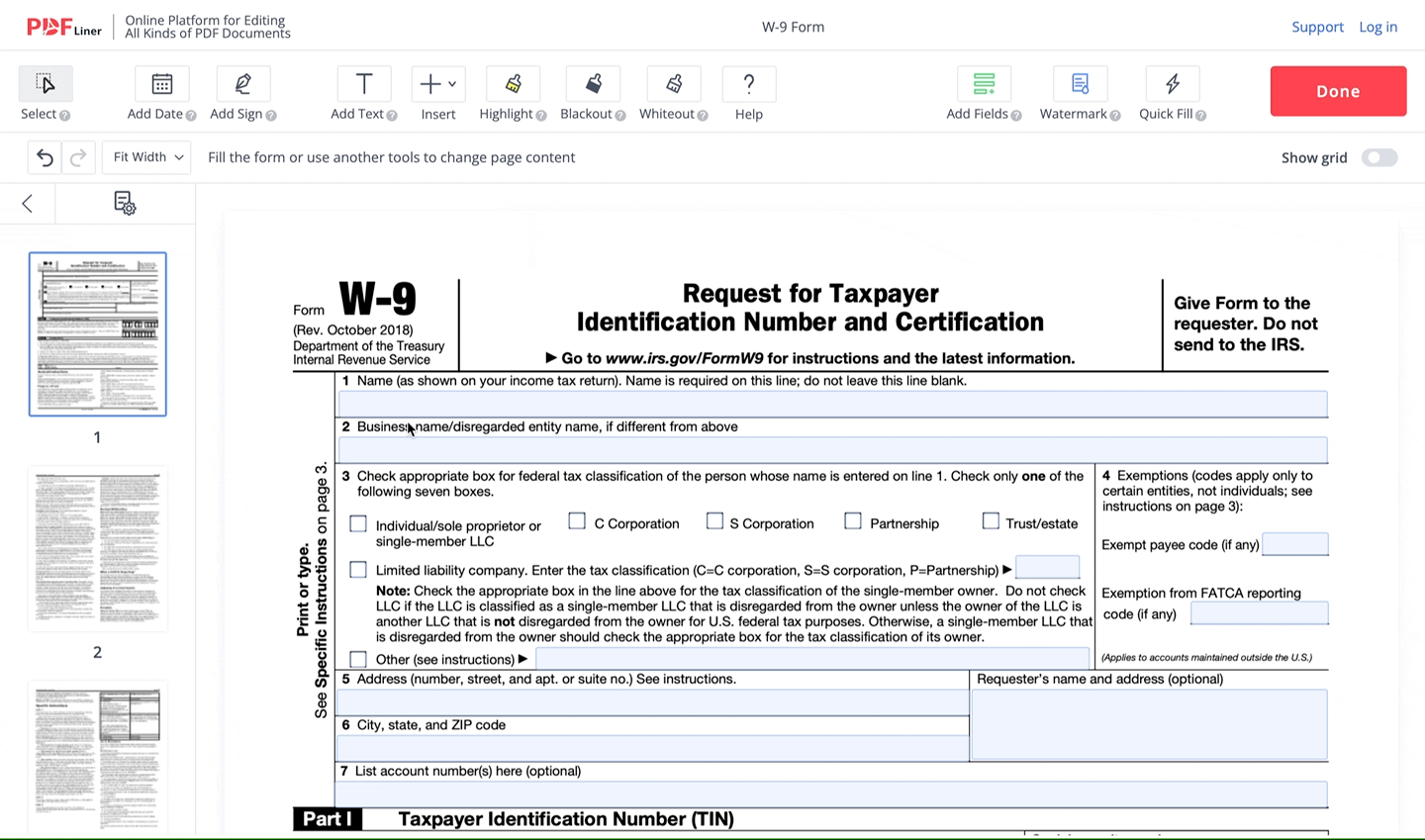 how to fill out form using PDFLiner editor