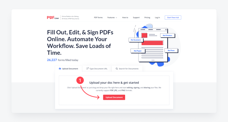 PDFLiner main page upload form