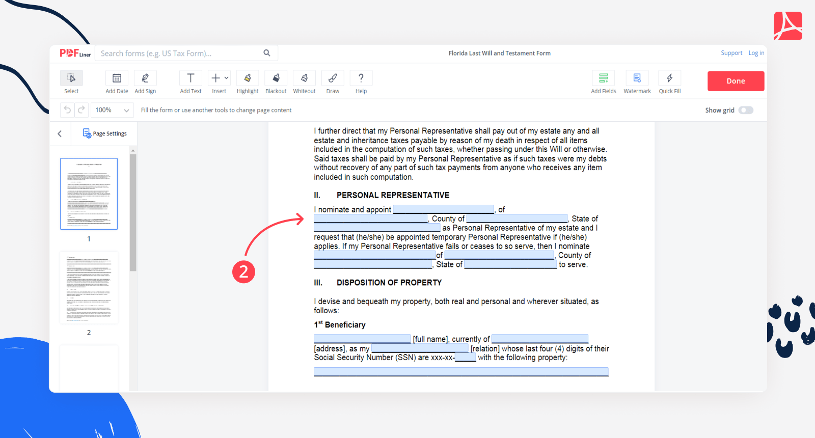 Florida Last Will and Testament Form screenshot Step 2