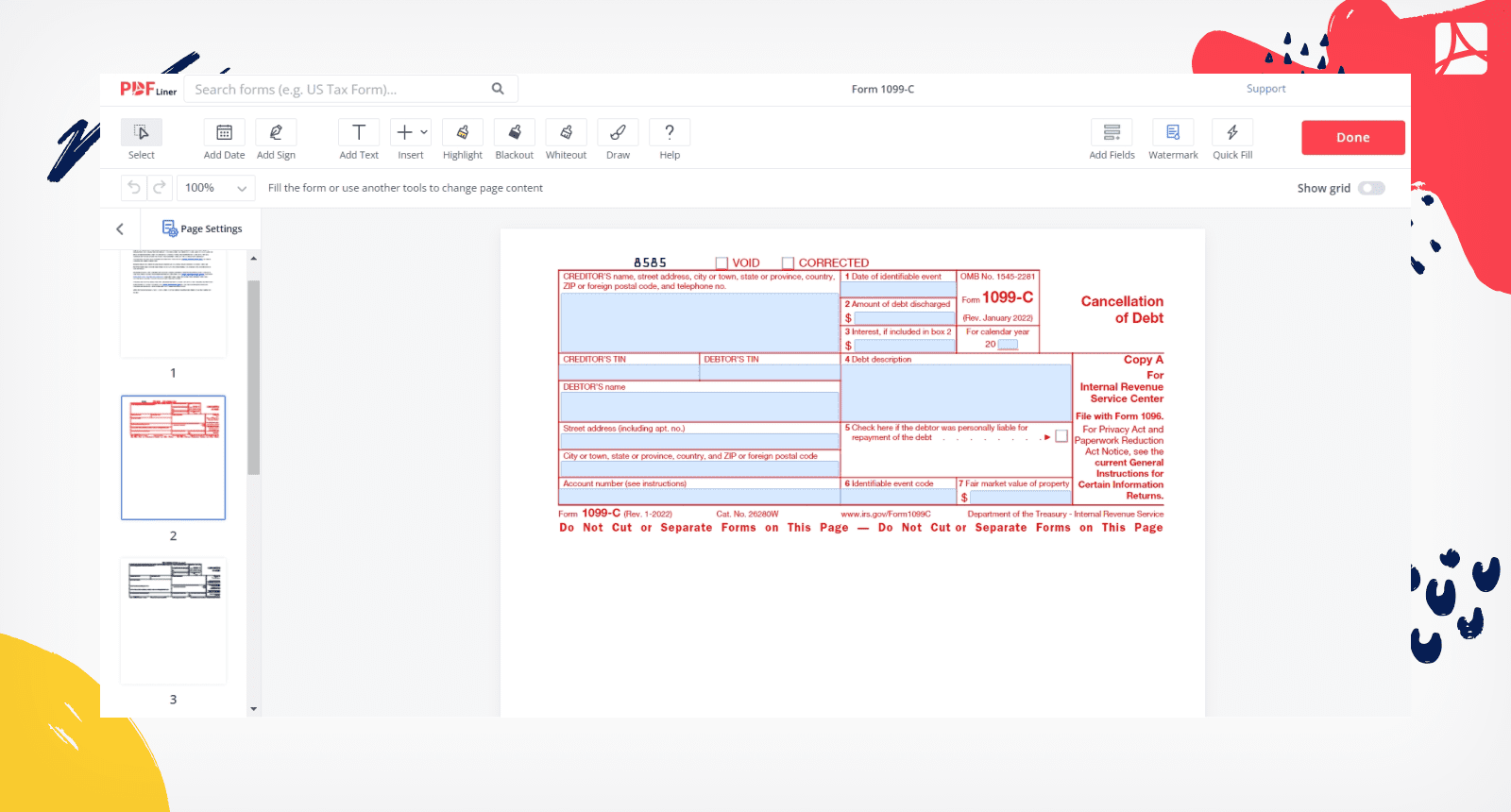 1099-C form screenshot