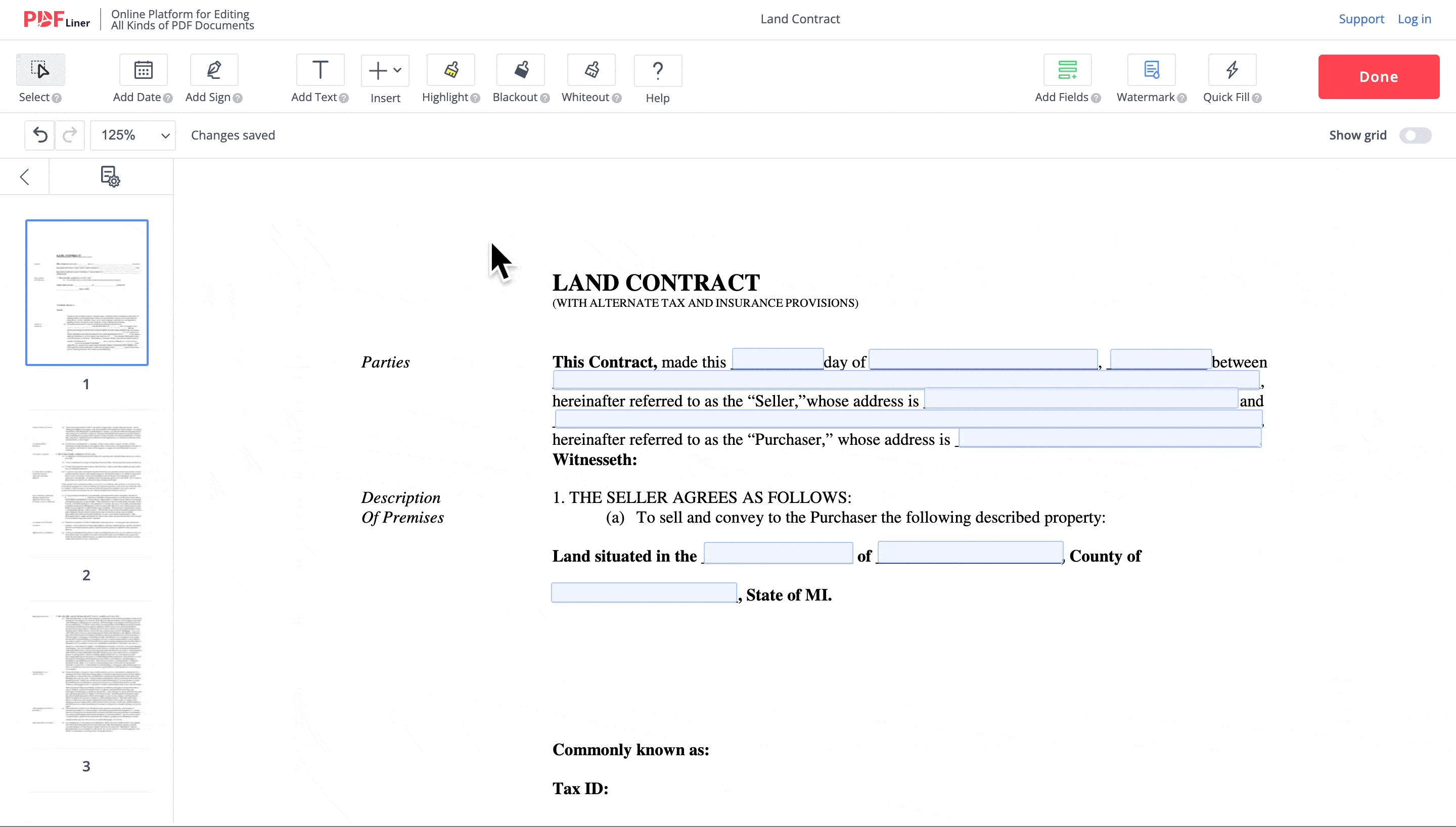 Drawing on a PDF online using PDFLiner gif