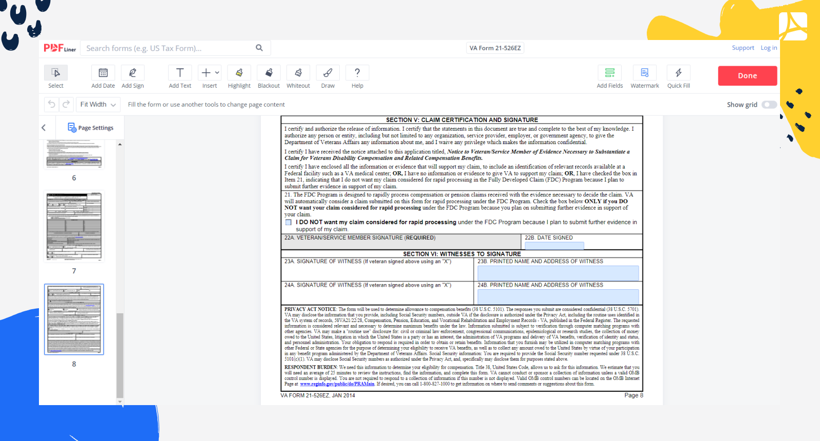 VA Form 21-526EZ Screenshot 2