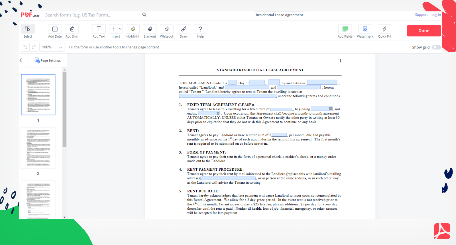 Residential Lease Agreement Screenshot
