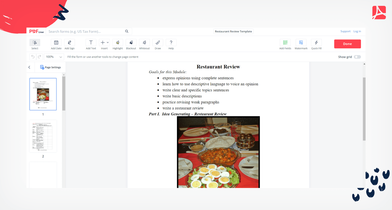 Restaurant Review Template on PDFLiner