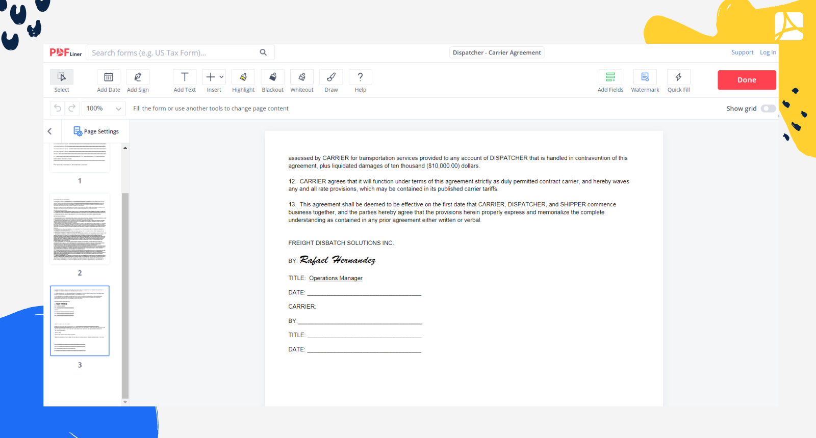 Dispatcher - Carrier Agreement Form Screenshot 2