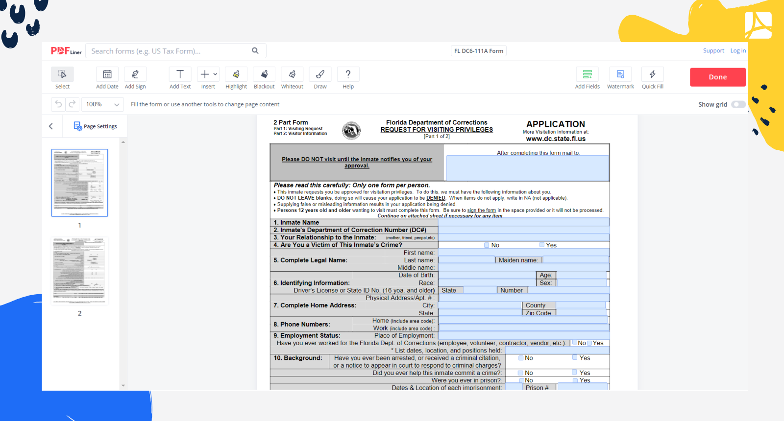 FL DC6-111A Form Screenshot 1