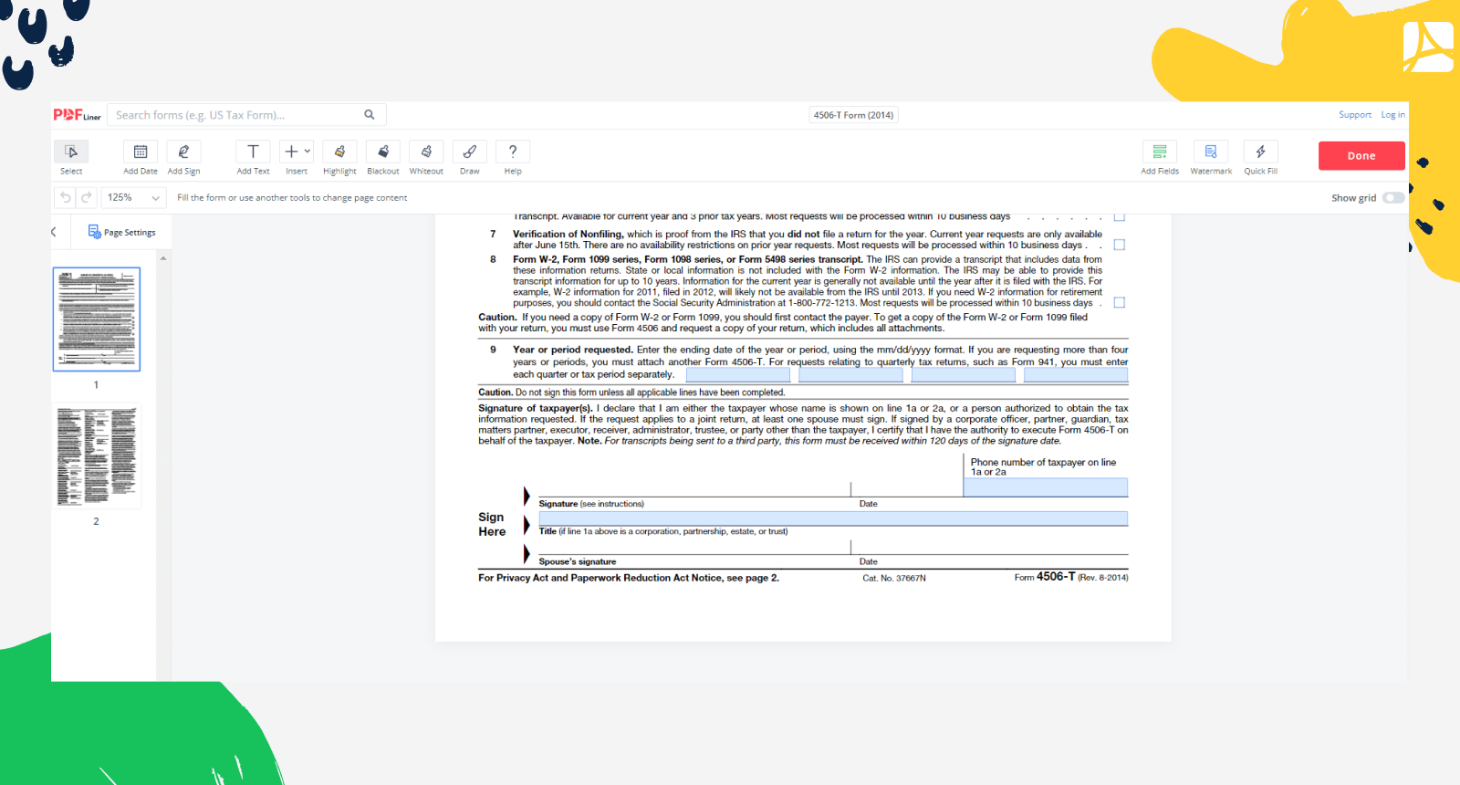 Fillable 4506-T Form on PDFLiner