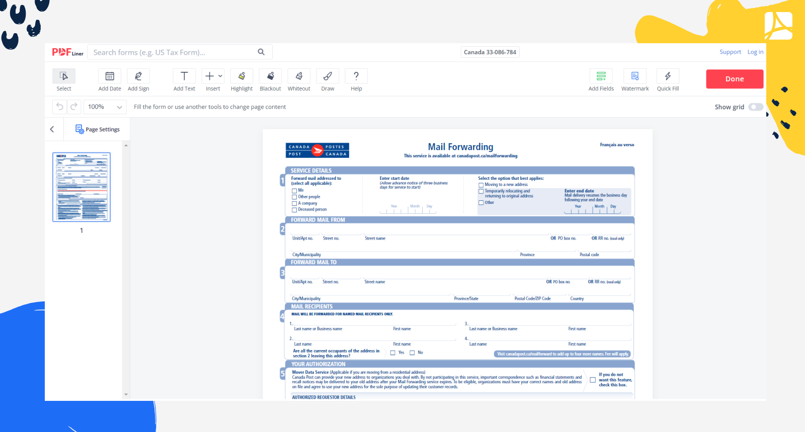 Canada 33-086-784 Form Screenshot