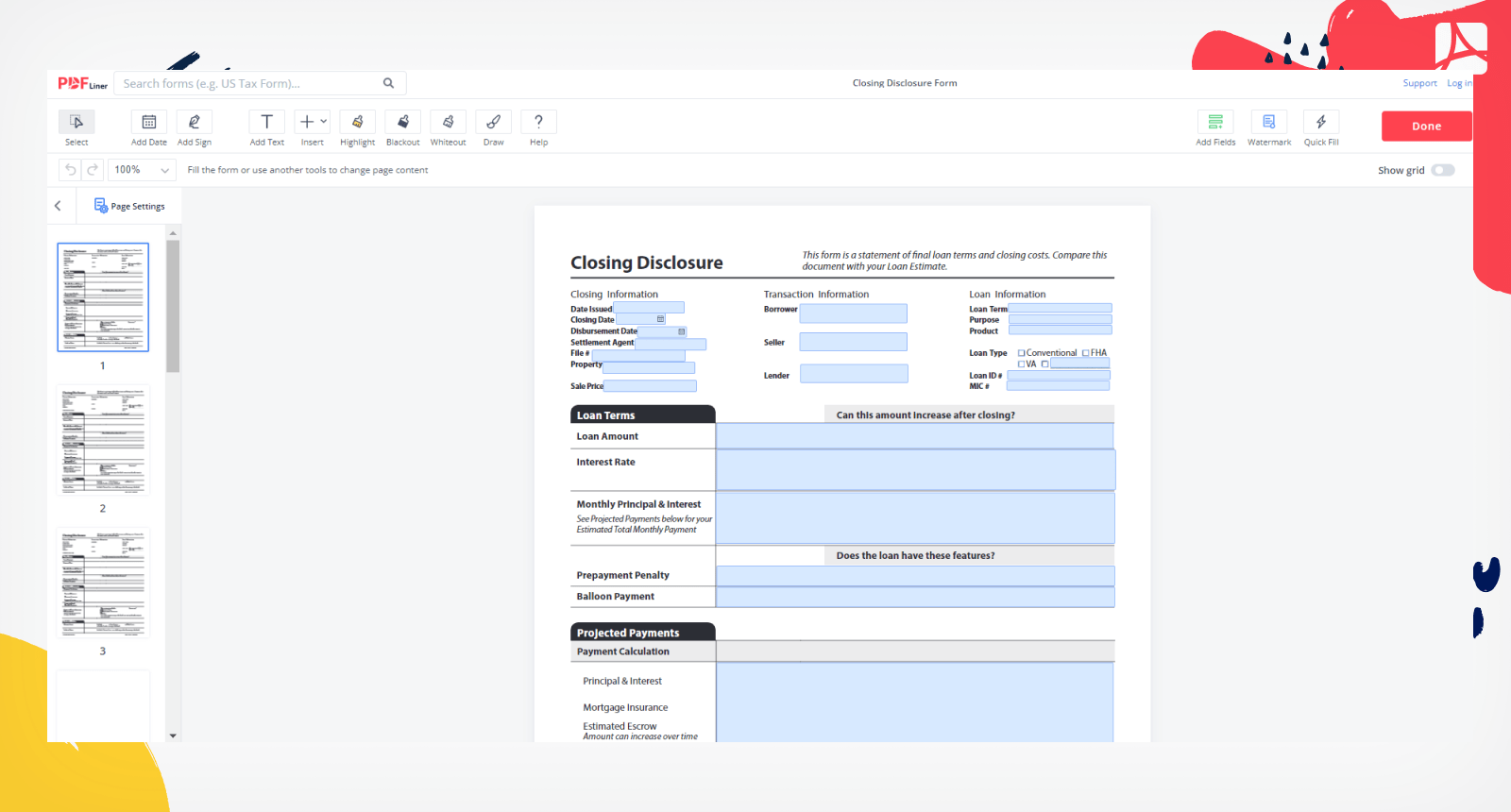 Closing Disclosure Form on PDFLiner