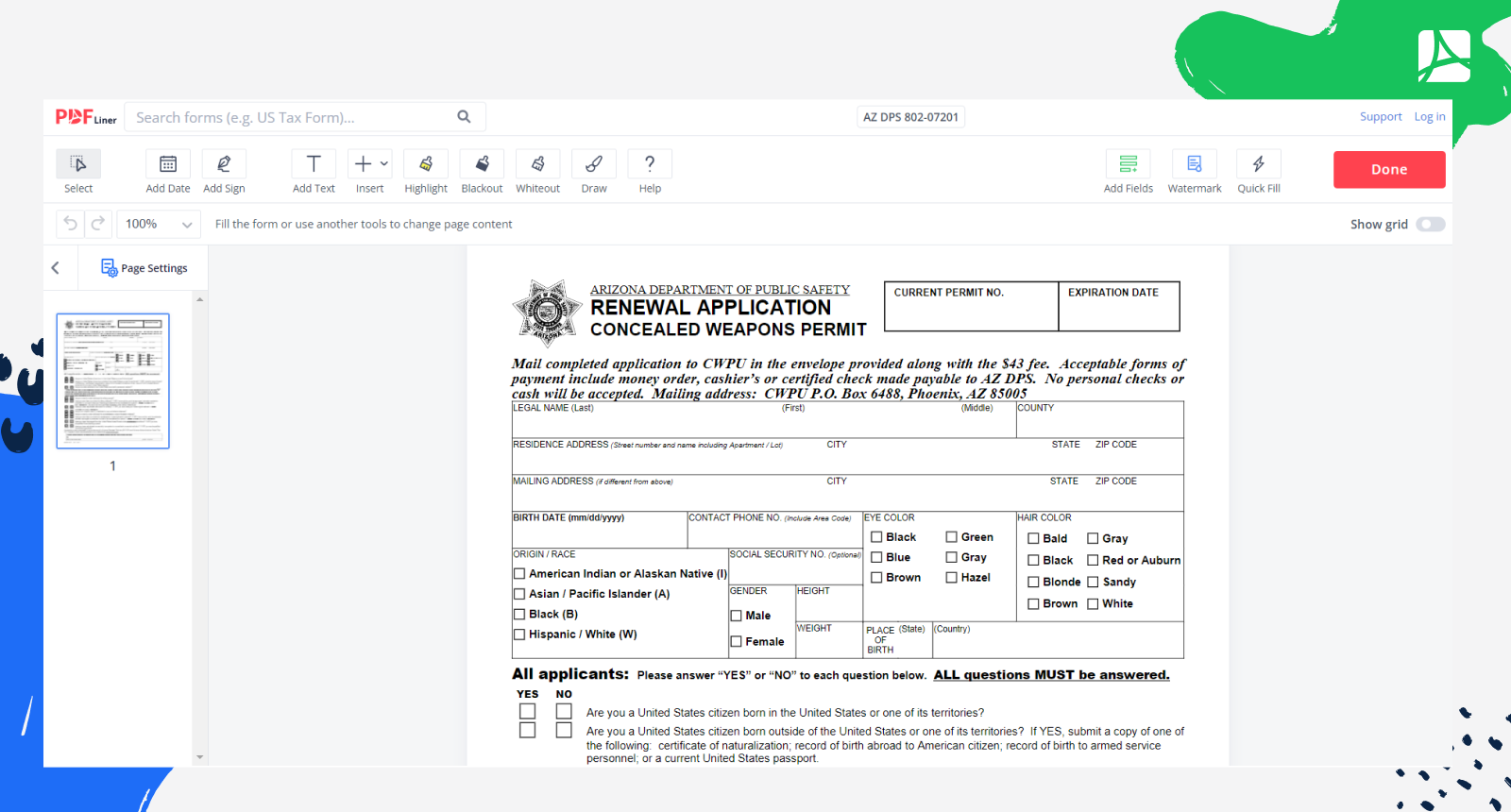AZ DPS 802-07201 Form Screenshot