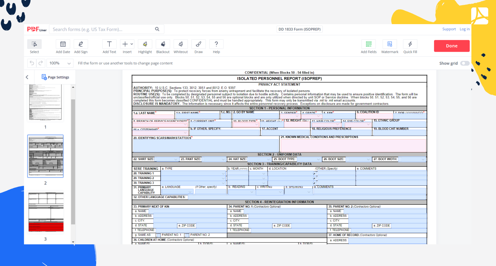 DD 1833 Form Screenshot