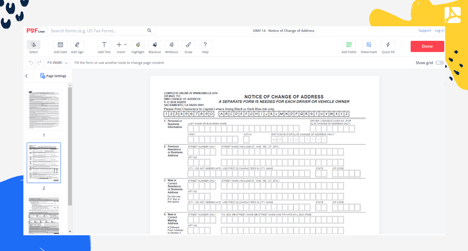 DMV 14 - Notice of Change of Address Screenshot