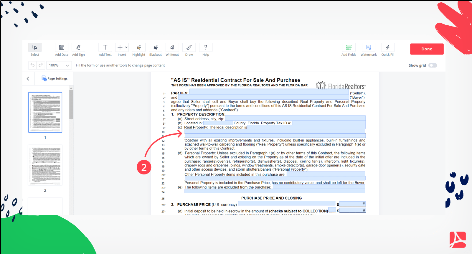 AS IS Residential Contract for Sale and Purchase Florida screenshot step 2