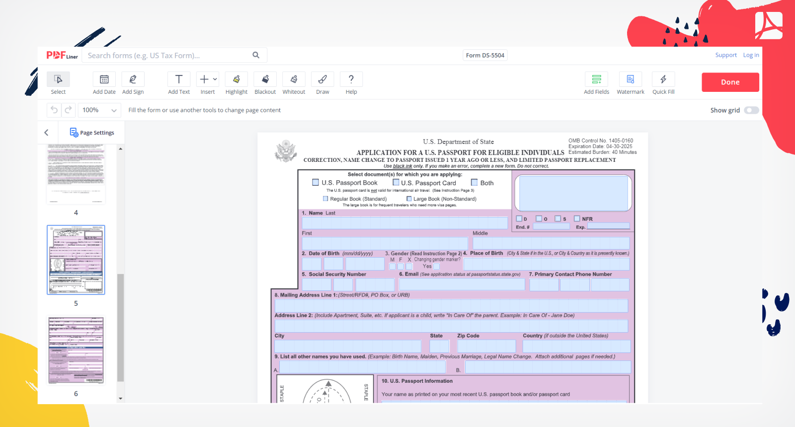 Form DS-5504 Screenshot 1