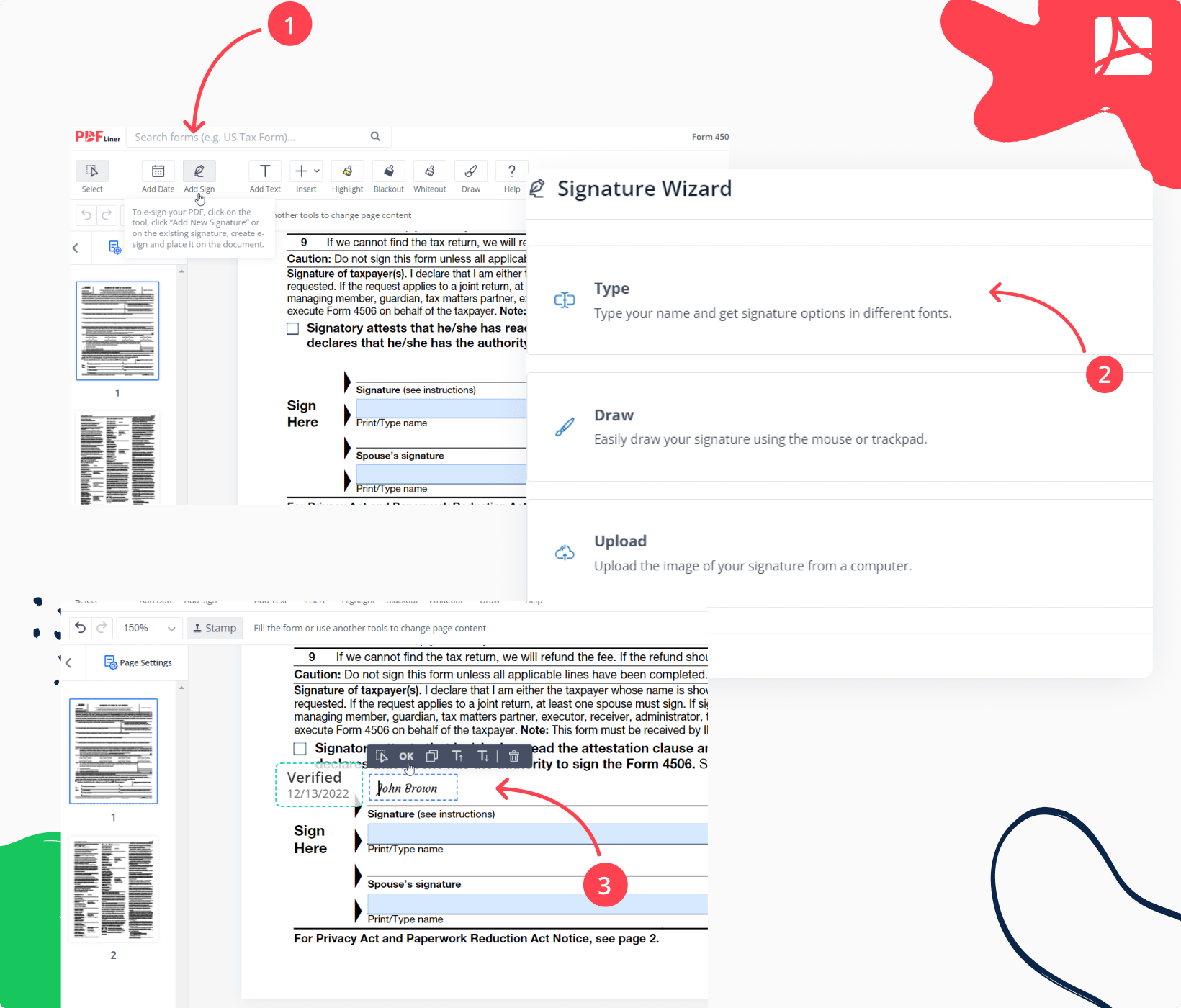 Signing Form 4506 on PDFLiner