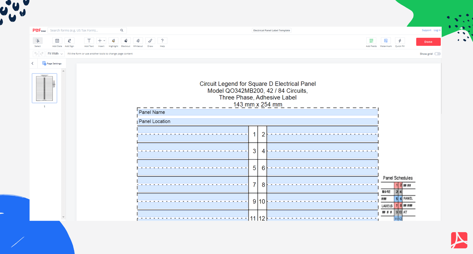 Electrical Panel Label Template on PDFLiner
