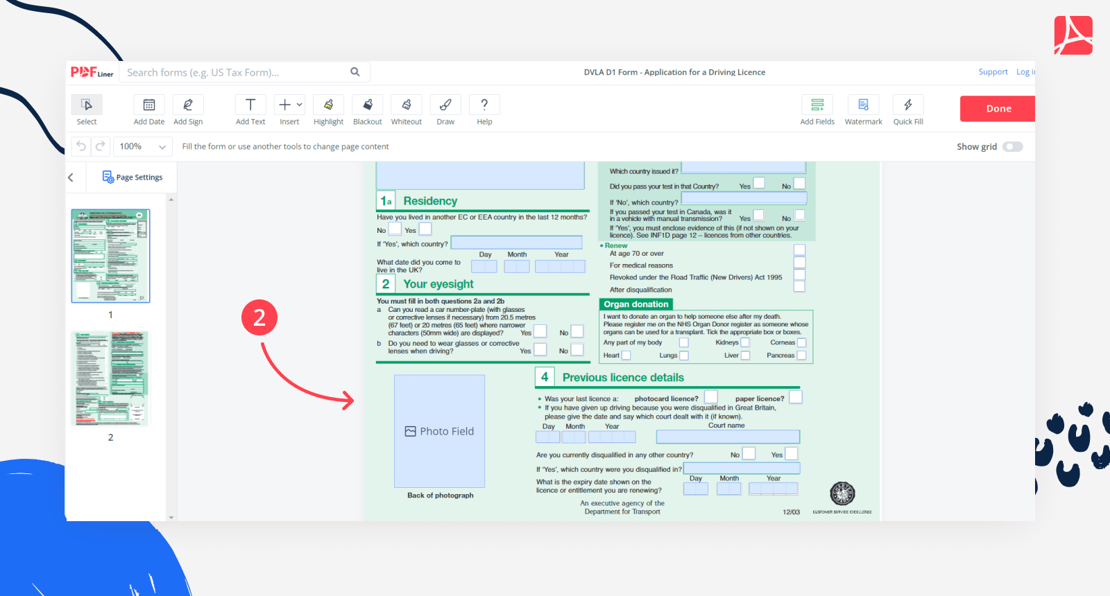 DVLA D1 Form screenshot Step 2