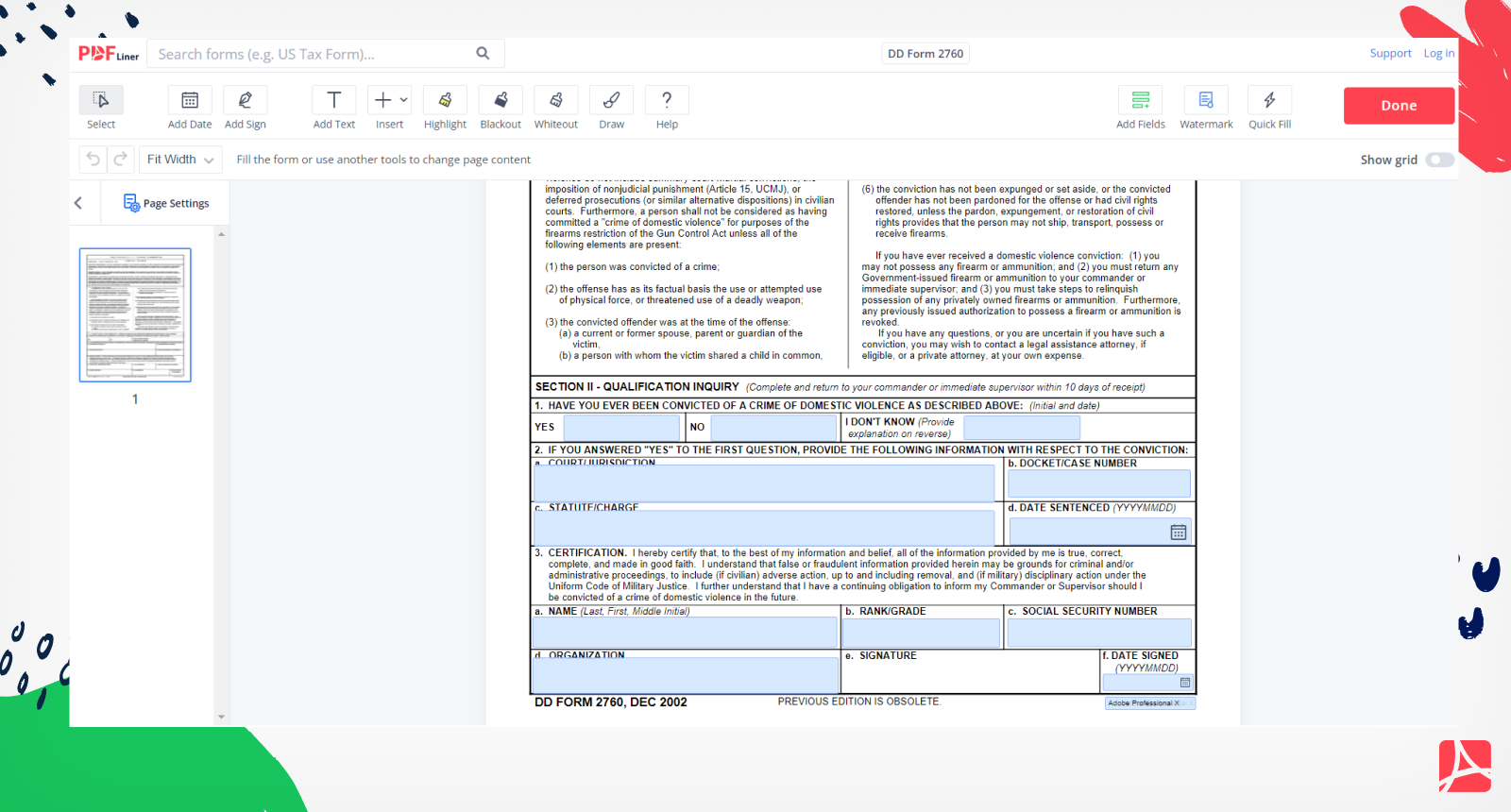 DD Form 2760 Screenshot