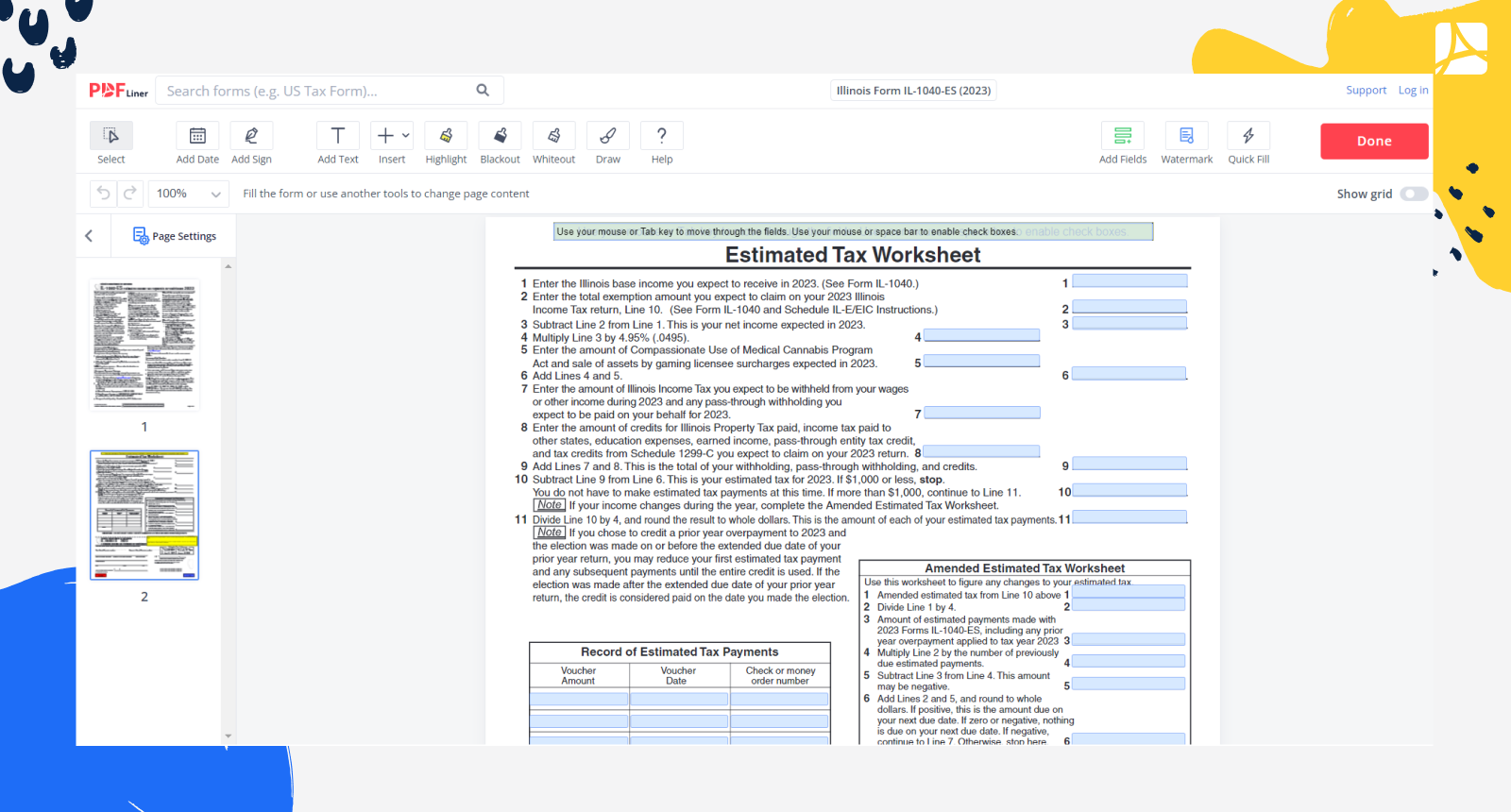 IL-1040-ES Form Screenshot