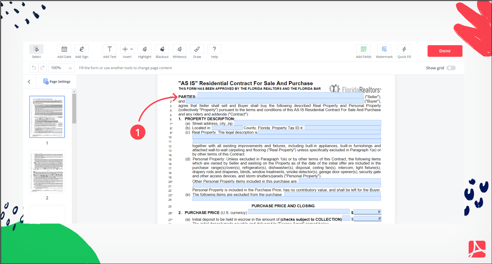 AS IS Residential Contract for Sale and Purchase Florida screenshot step 1
