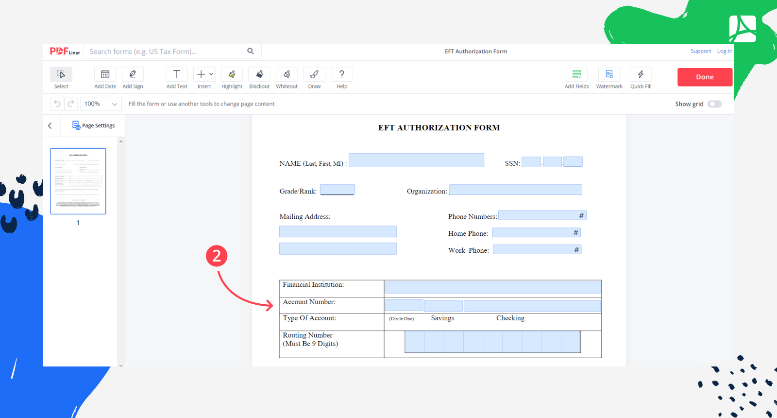 EFT Authorization Form screenshot step 2