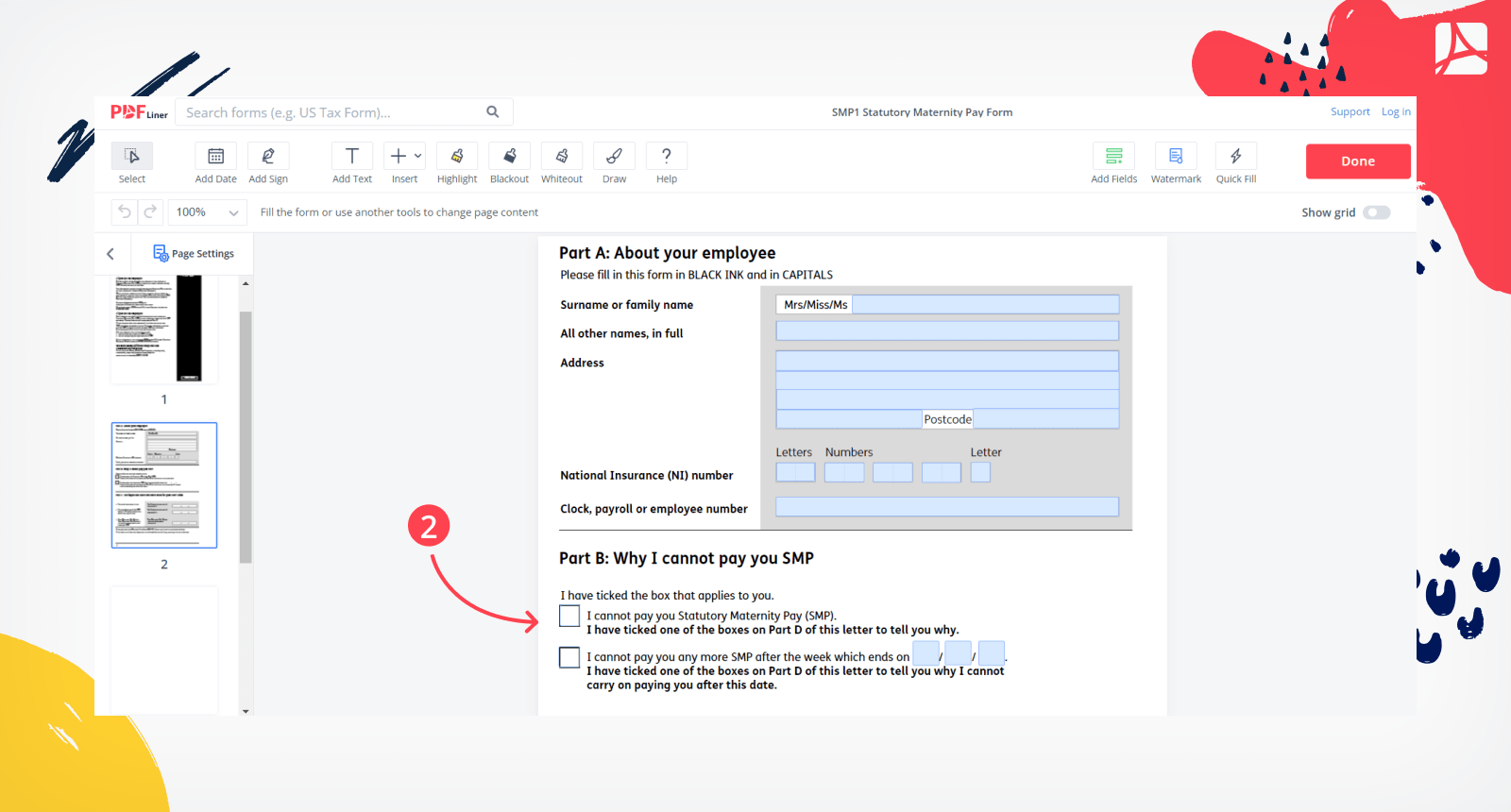 SMP1 Statutory Maternity Pay Form screenshot step 2