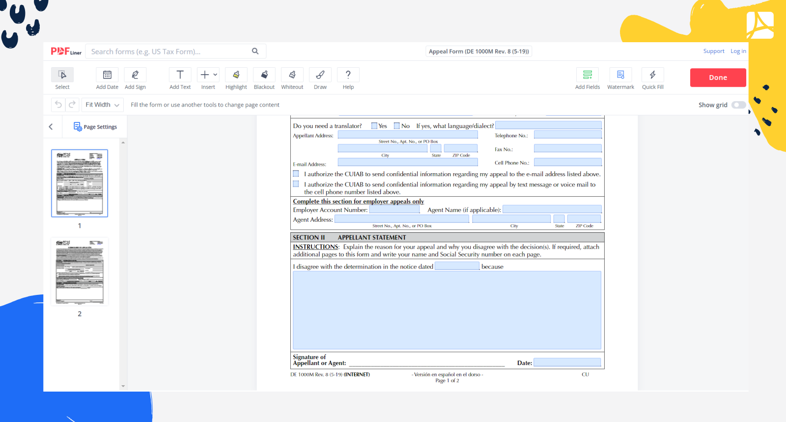 Appeal Form (DE 1000M Rev. 8 (5-19)) Screenshot 2