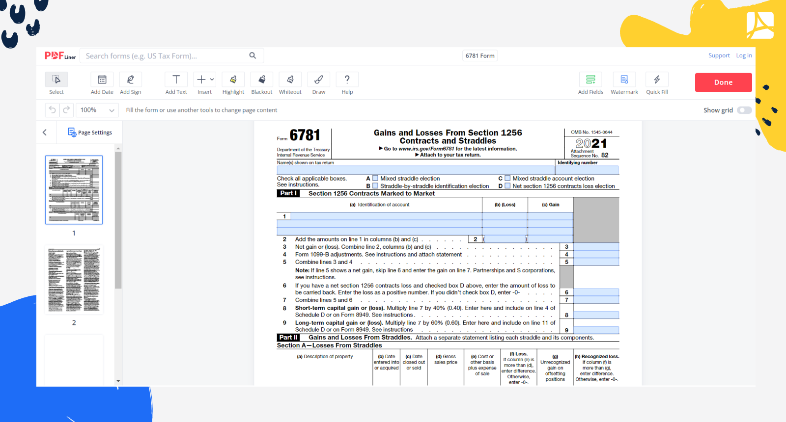 6781 Form Screenshot