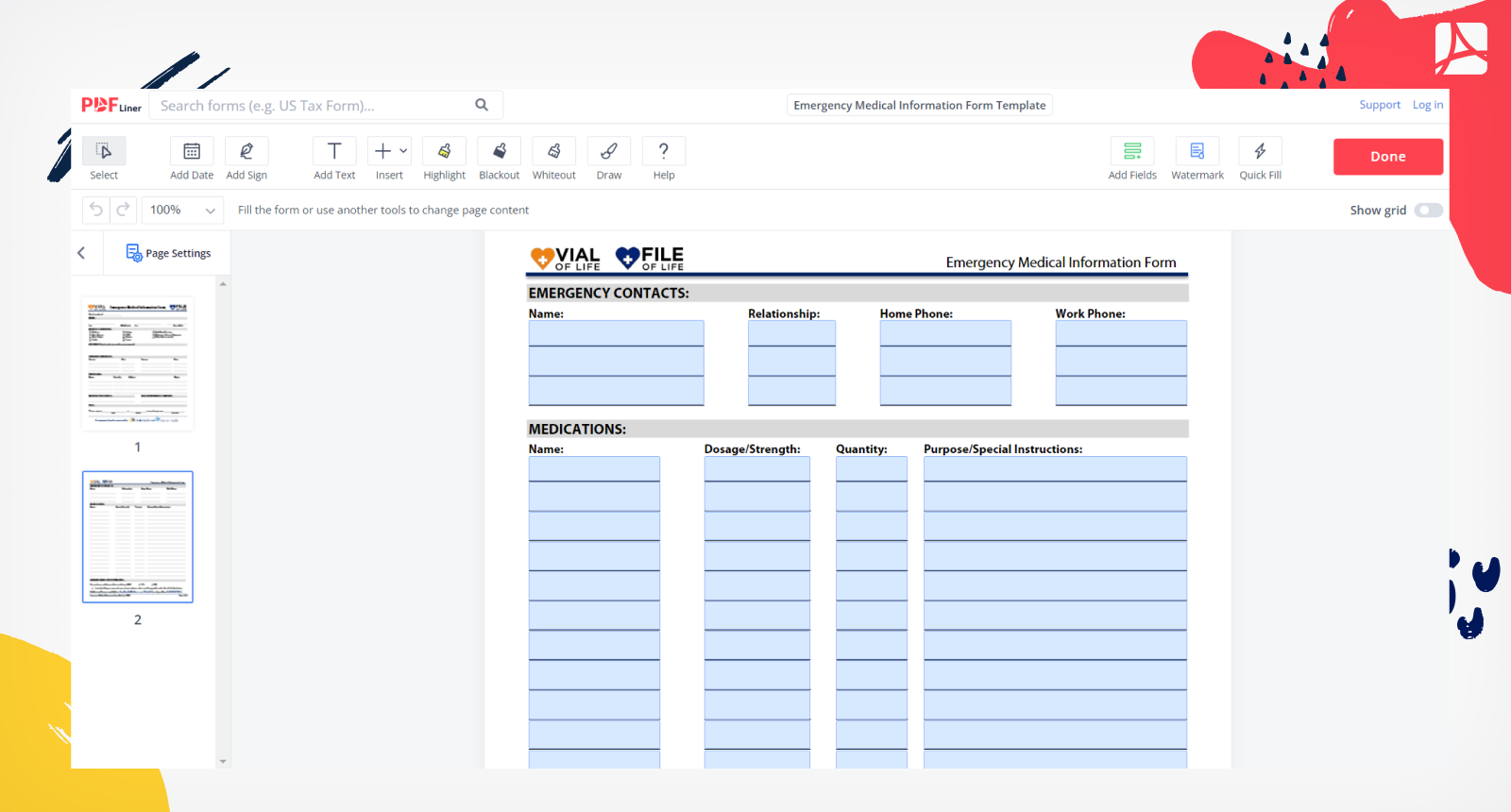 Emergency Medical Information Form Screenshot 2
