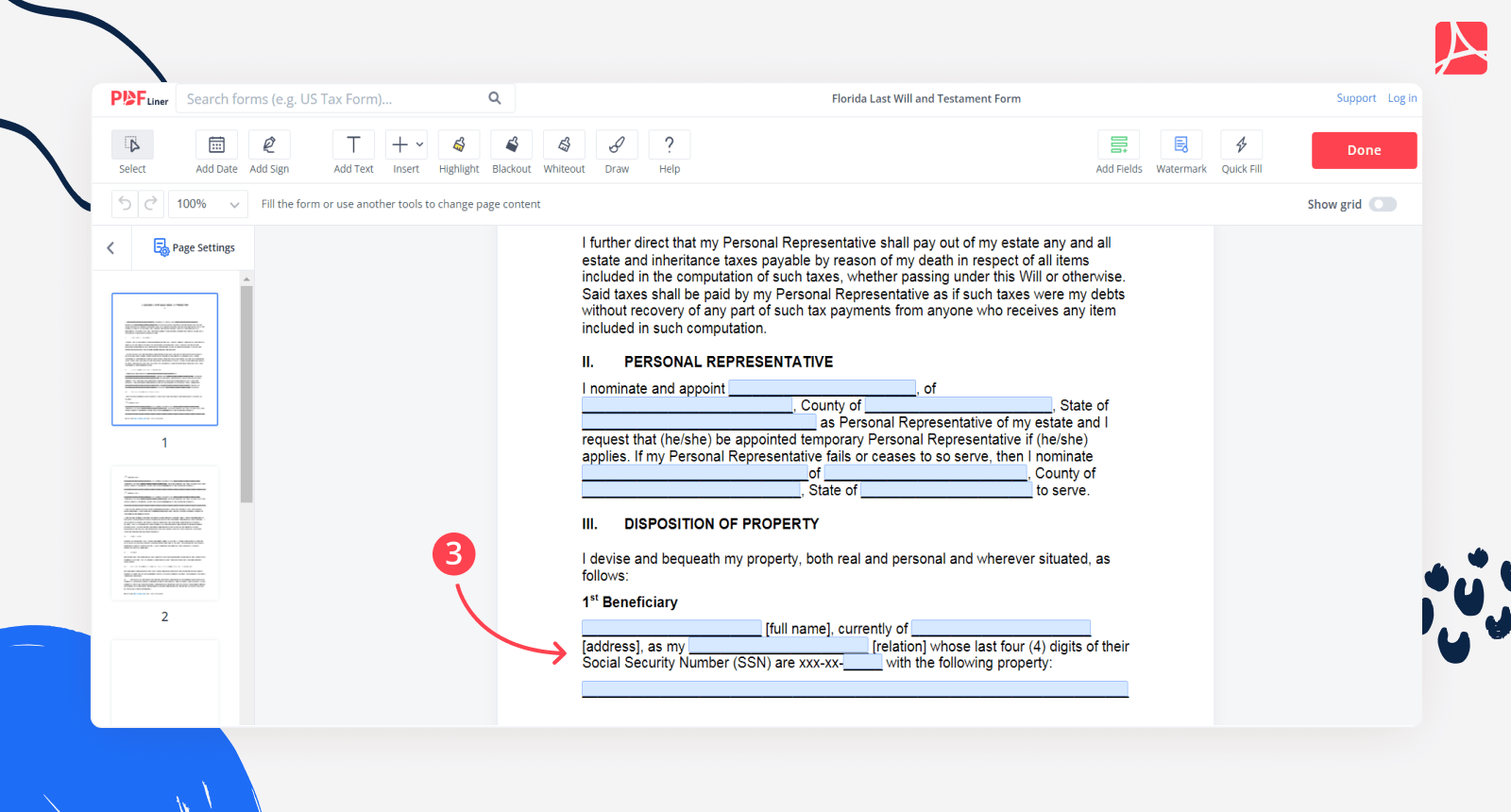 Florida Last Will and Testament Form screenshot Step 3