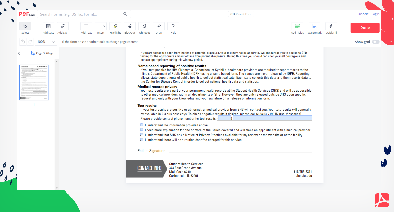 STD Testing Form Screenshot 2