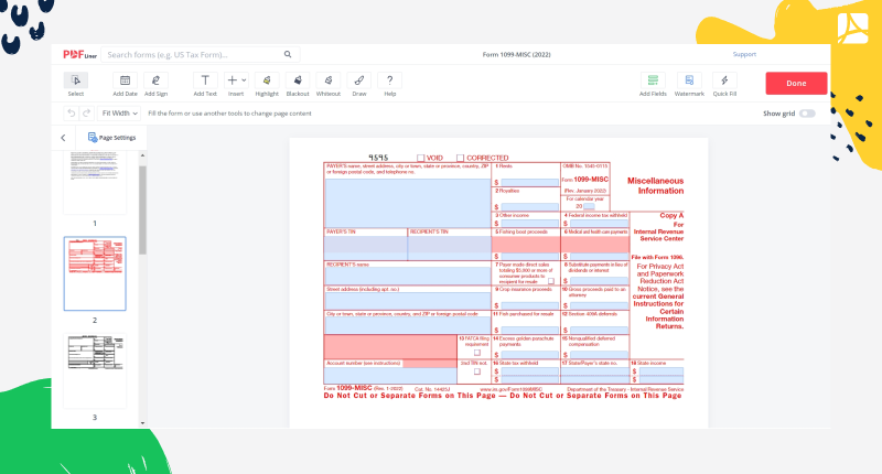 Form 1099-MISC in PDFLiner editor