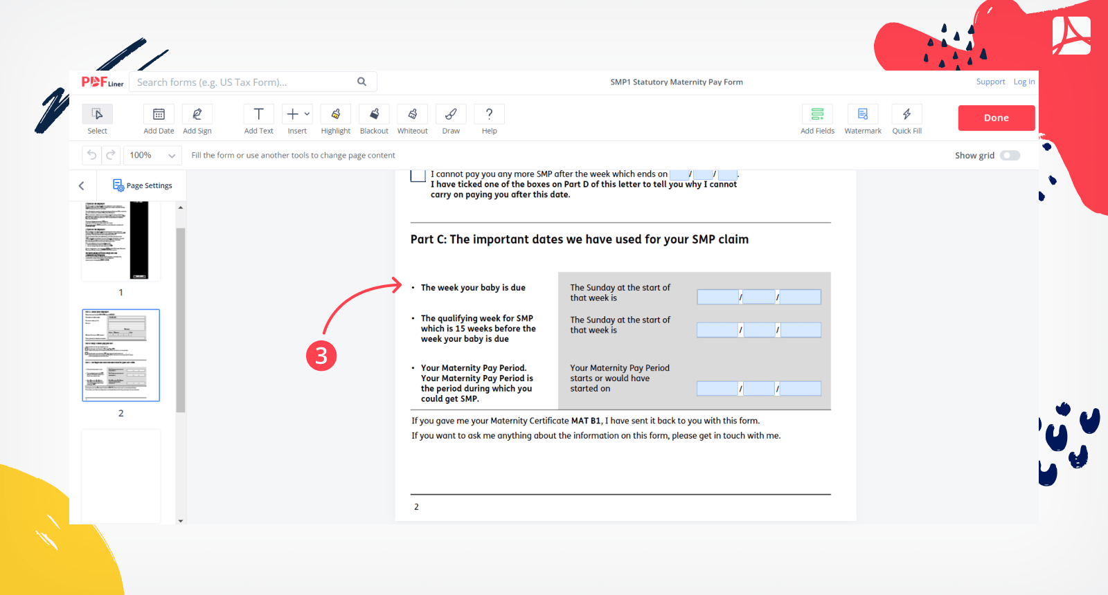 SMP1 Statutory Maternity Pay Form screenshot step 3