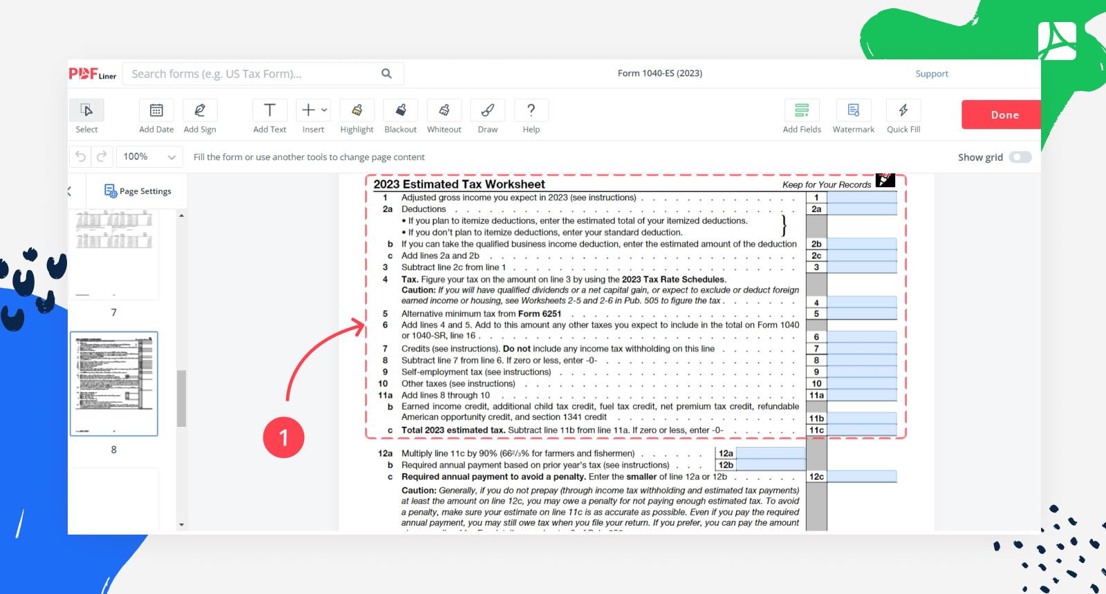Filling Form 1040-ES Step 1 screenshot