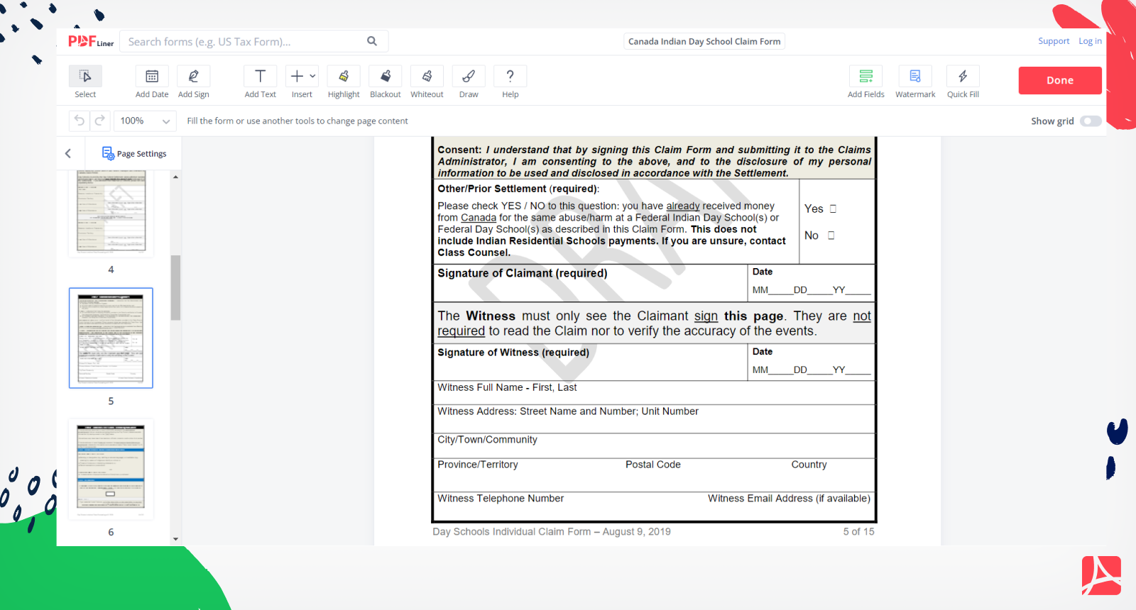 Canada Indian Day School Claim Form Screenshot 2
