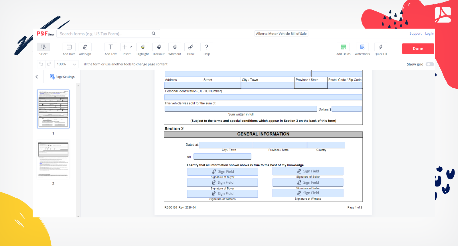 Alberta Motor Vehicle Bill of Sale 2 Screenshot