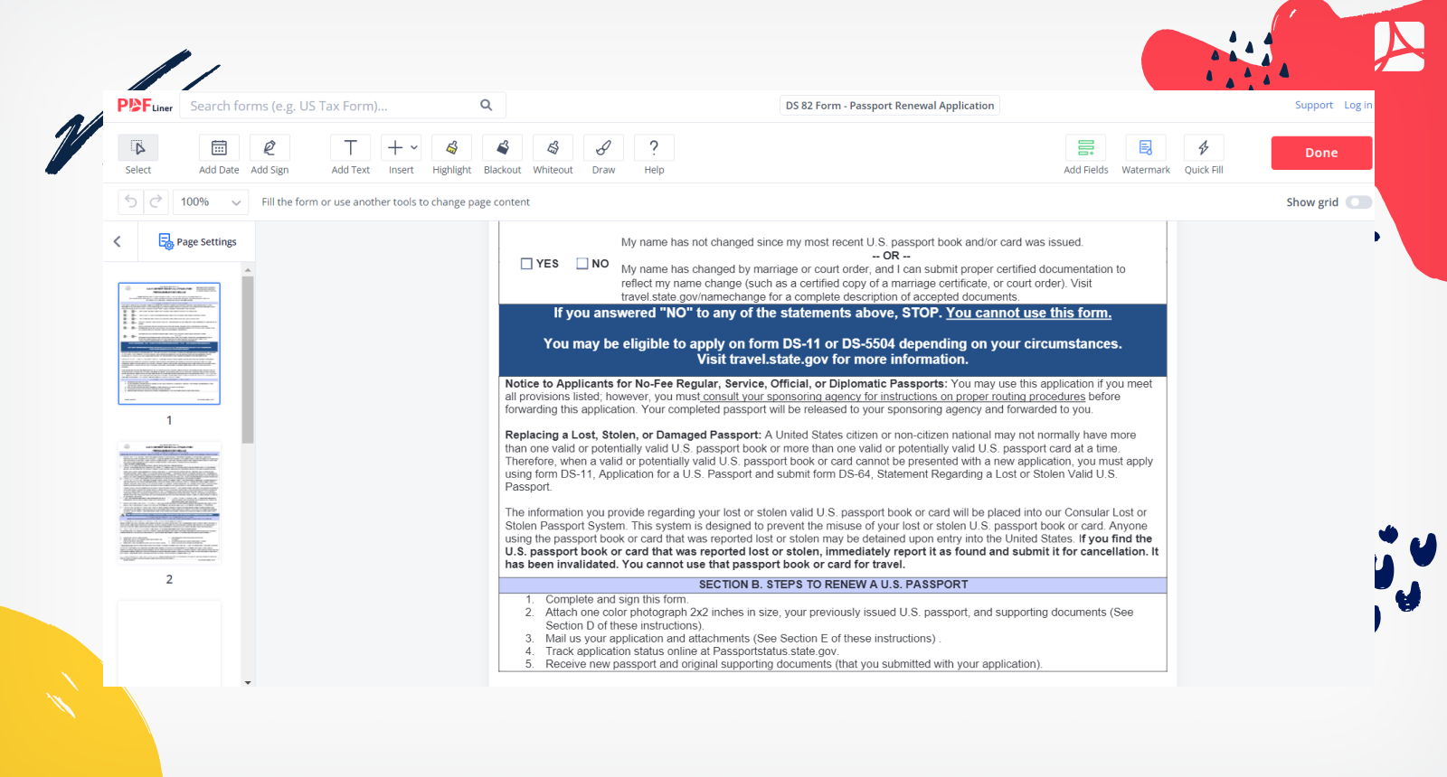 DS 82 Form - Passport Renewal Application 2 Screenshot