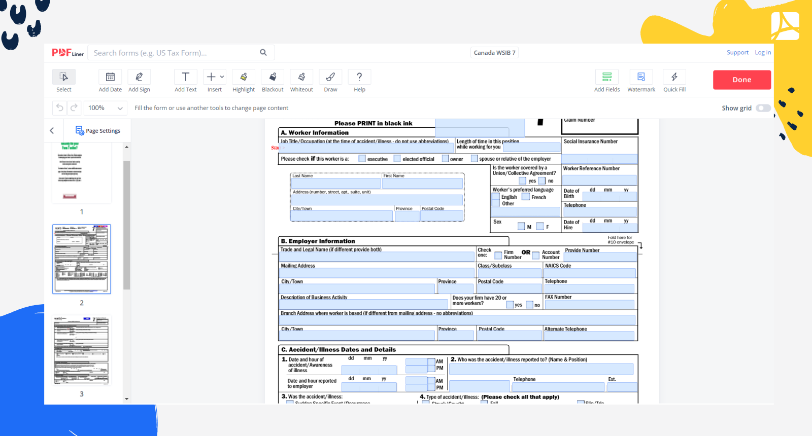 Canada WSIB 7 Form Screenshot